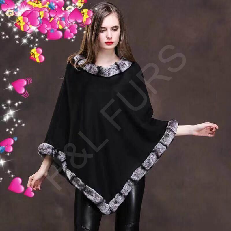 Cashmere cape Rex rabbit fur poncho HL20W068-A